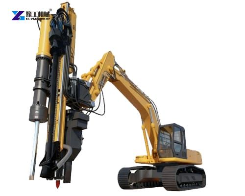 integrated rock drill and splitter mounted on excavator